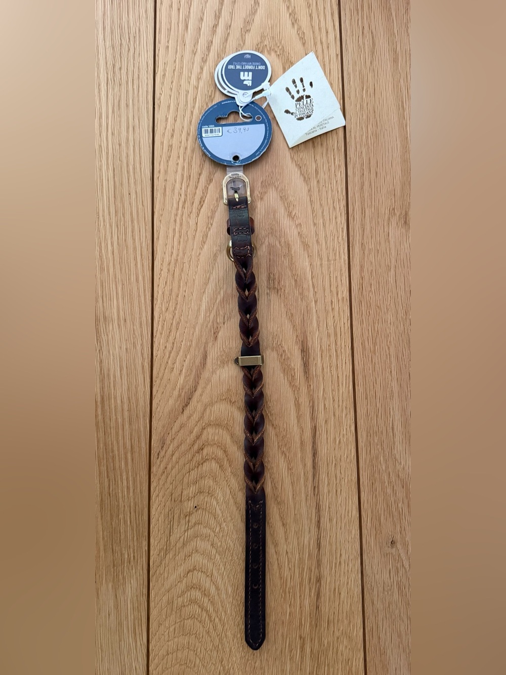 NWT My Family Braided Italian Leather Dog Collar in Brown 10.5-12 in (27-31 cm)